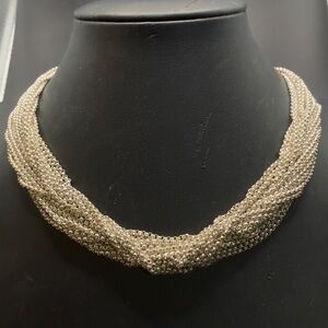 Vintage multi-strand sterling silver 925 torsade bead necklace 14”